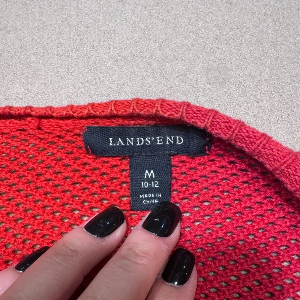 Lands' End Red Open Front Cardigan Sweater